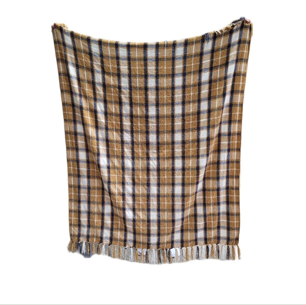 Multicolor Polyester Plaid Throw Blanket Fringe